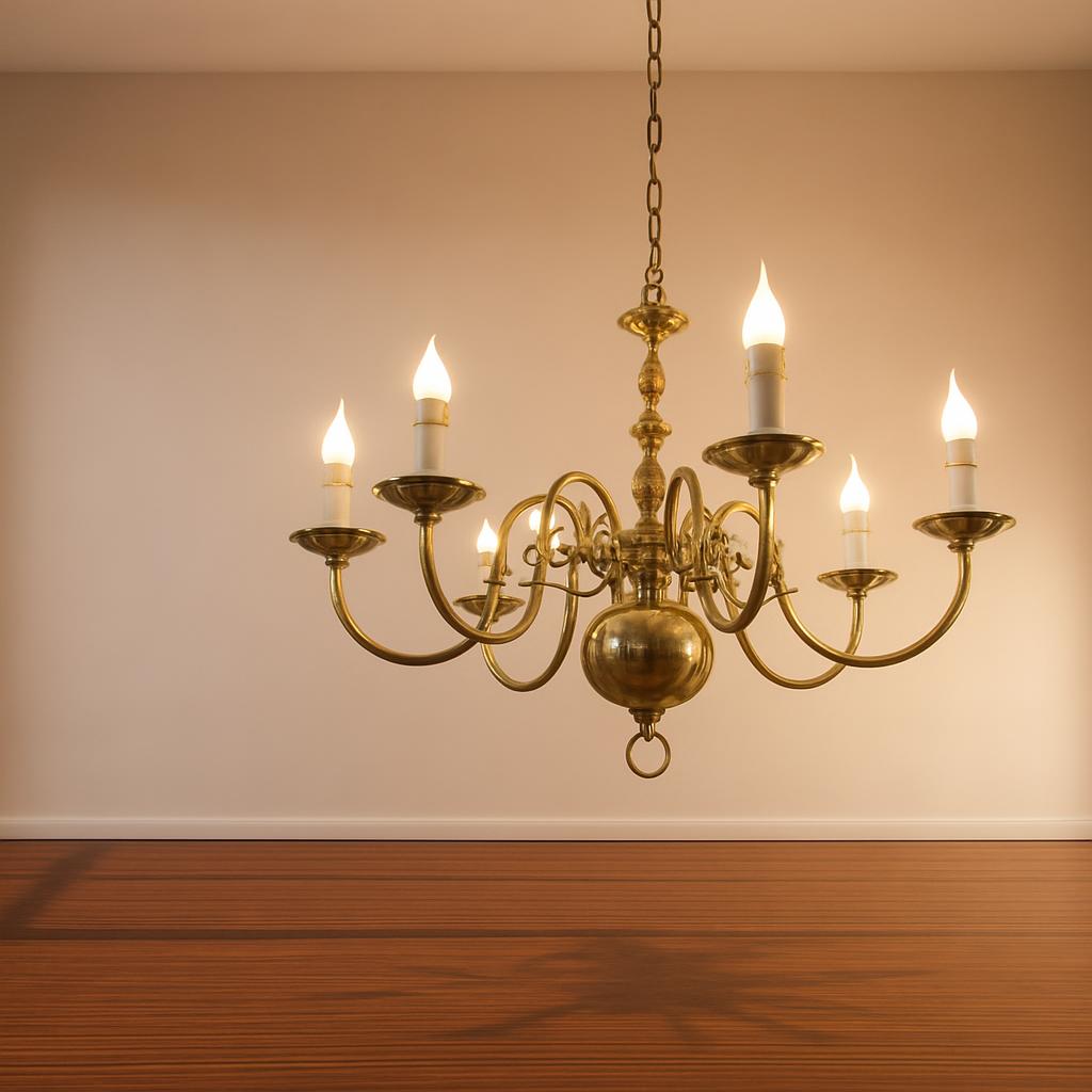 A Solid Brass Eight Branch Ceiling Chandelier