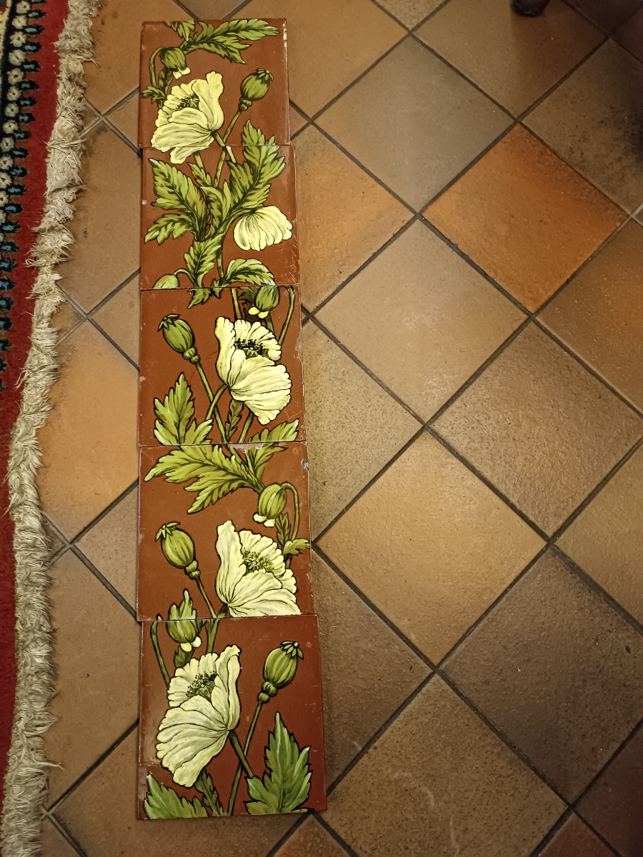 Discover our range of 19th century Minton Hollins & Co. Patent Tiles. Enrich your home with their vibrant floral designs. Shop now to add a touch of vintage elegance.