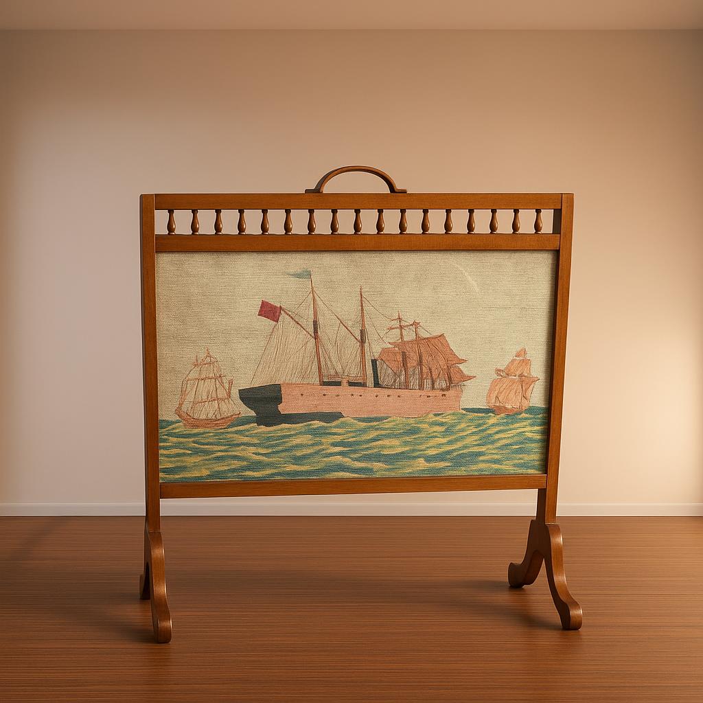 Historic 19th Century Mahogany Fire Screen, ' Great Eastern '
