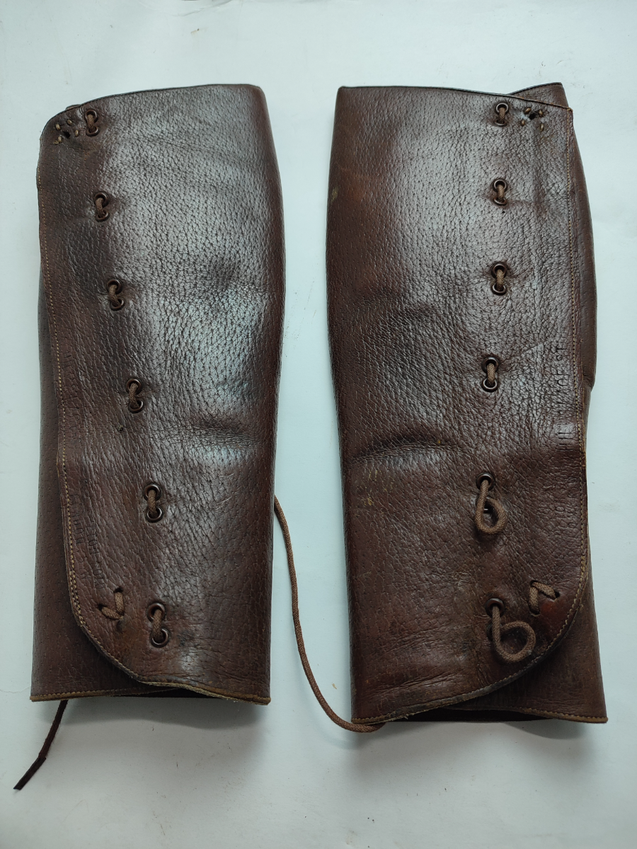 Discover rare WW1 private purchase leather gaitors. Unique 48041 soldier number, possibly regiment-specific. Learn more, research, and shop our military memorabilia now.