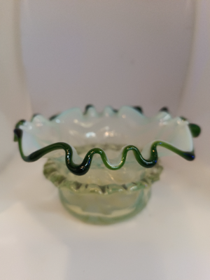 A 19th Century Uranium Glass Bowl With Green Edge Ruffle