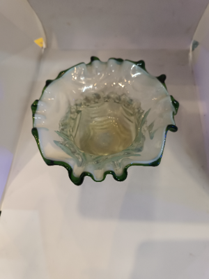 A 19th Century Uranium Glass Bowl With Green Edge Ruffle
