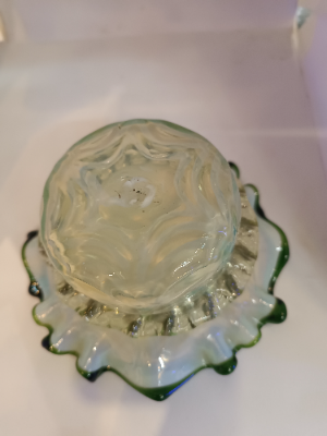 A 19th Century Uranium Glass Bowl With Green Edge Ruffle