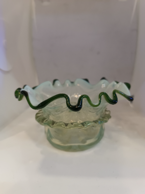 A 19th Century Uranium Glass Bowl With Green Edge Ruffle