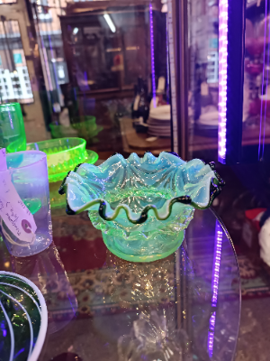 A 19th Century Uranium Glass Bowl With Green Edge Ruffle