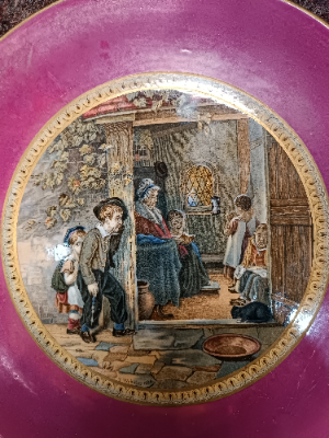 Discover our 19th century Prattware plate, "The Truant," designed by T. Webster, Fenton. Features a 24 cm diameter. Shop now in great condition!