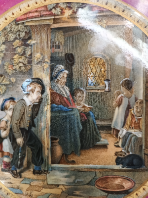 Discover our 19th century Prattware plate, "The Truant," designed by T. Webster, Fenton. Features a 24 cm diameter. Shop now in great condition!