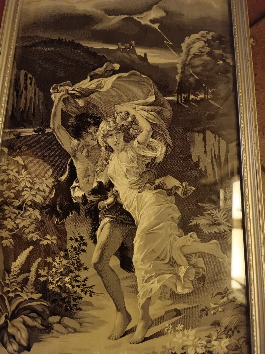 A 19th Century Woven Silk Black And White Picture