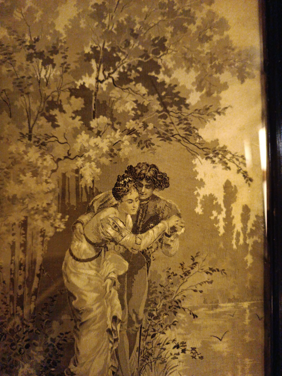 A 19th Century Woven Silk Black And White Picture