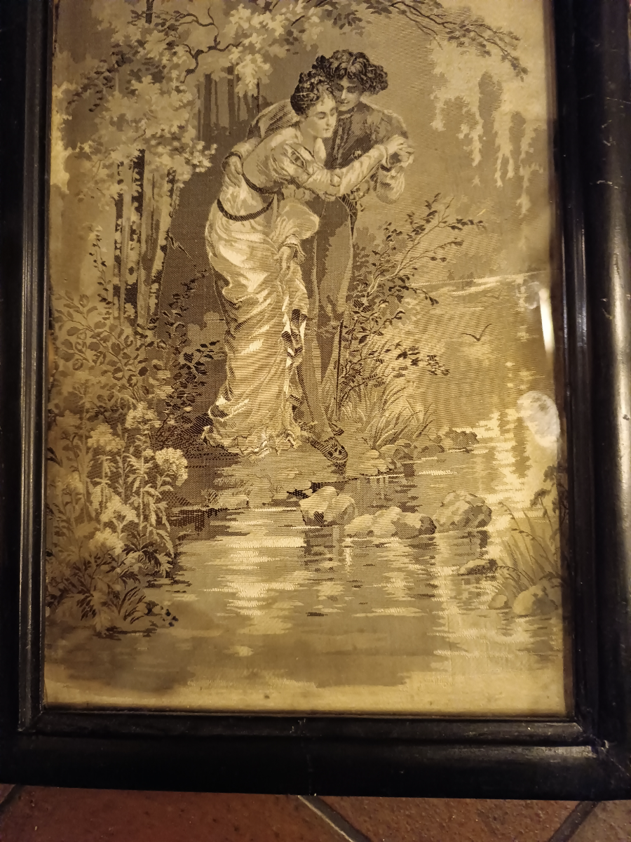 A 19th Century Woven Silk Black And White Picture