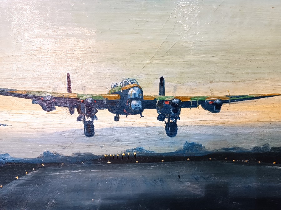 Explore our collection of original 20th-century oil paintings by John Larder. Discover the stunning Lancaster Bombers at dusk, framed, 37x51cm. Shop now!