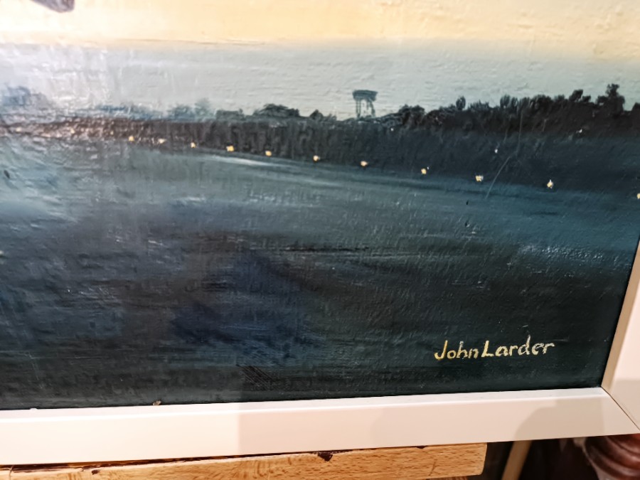 Explore our collection of original 20th-century oil paintings by John Larder. Discover the stunning Lancaster Bombers at dusk, framed, 37x51cm. Shop now!