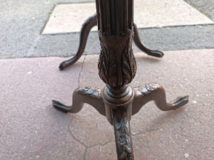 Discover beautiful carved mahogany occasional tables with tapestry inset tilt-tops. Elegant fluted tripod supports provide a sturdy base. Perfectly sized at 60cm x 45cm x 64cm. In excellent condition. Shop now to add a classic touch to your space.
