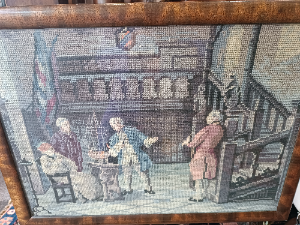 Discover beautiful carved mahogany occasional tables with tapestry inset tilt-tops. Elegant fluted tripod supports provide a sturdy base. Perfectly sized at 60cm x 45cm x 64cm. In excellent condition. Shop now to add a classic touch to your space.