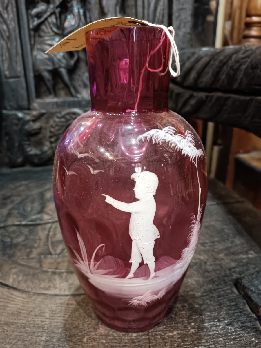 A Large Mary Gregory Cranberry Glass Vase