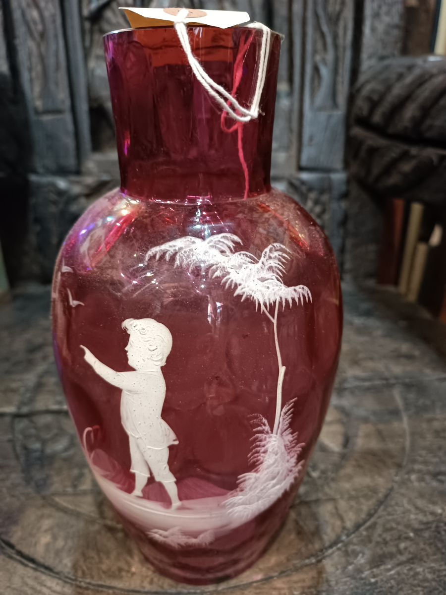 Primary image for A Large Mary Gregory Cranberry Glass Vase