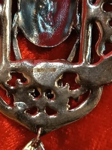 A Large Silver Necklace Set With 3 Caberchon Cut Amethyst Scarab Beetle Pendant