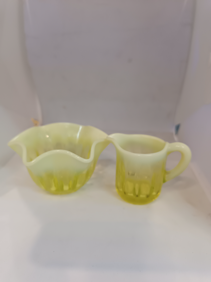 A Set  Of Early 20th C Davidson Uranium Primrose Pearline Glass Jug  And A Bowl