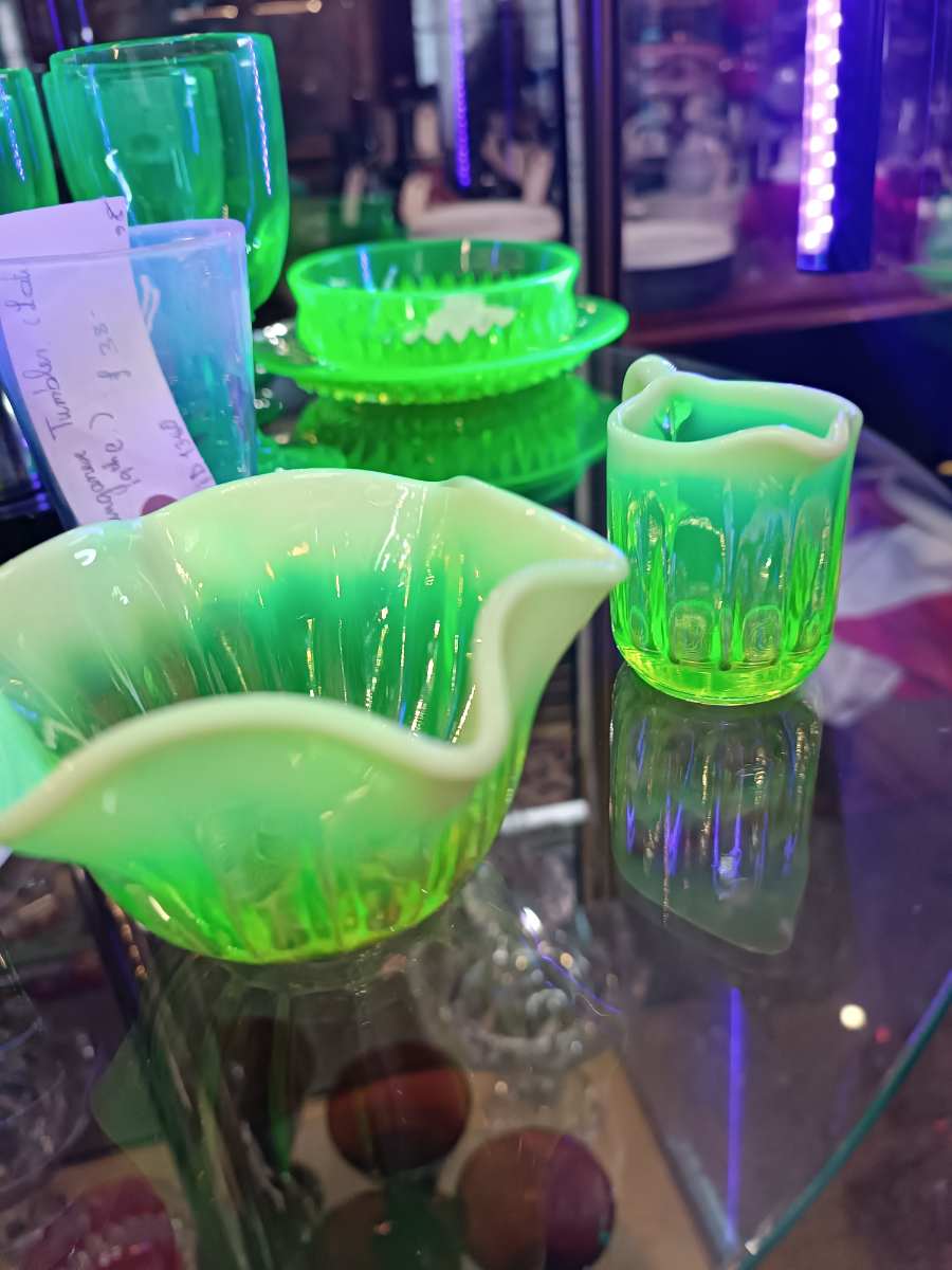 A Set  Of Early 20th C Davidson Uranium Primrose Pearline Glass Jug  And A Bowl