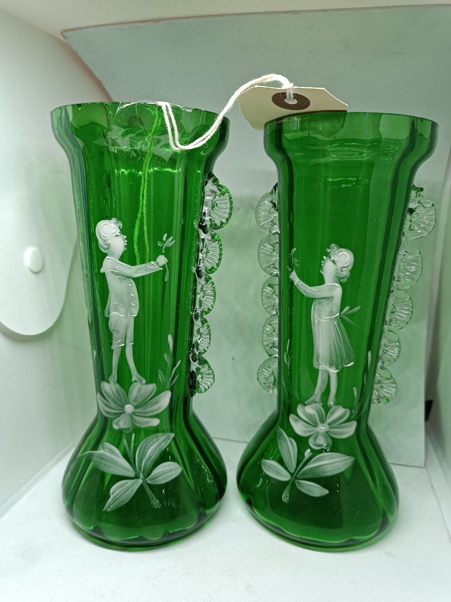 Primary image for A Pair Of Mary Gregory Green Vases