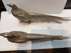 A Pair Of White Metal Pheasant Figures Menu Holder