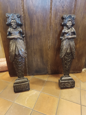 A Pair Of Wooden Furniture/Fireplace Mounts In The Form Of Standing Husband And Wife