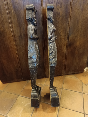 A Pair Of Wooden Furniture/Fireplace Mounts In The Form Of Standing Husband And Wife