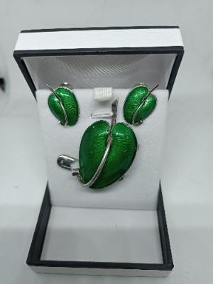 A Set Of Danish Silver And Enamel Brooch And Earrings Suite By Volmer Bahner