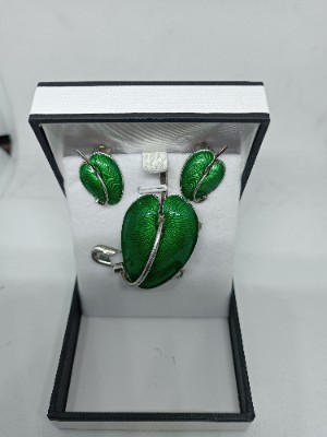 A Set Of Danish Silver And Enamel Brooch And Earrings Suite By Volmer Bahner