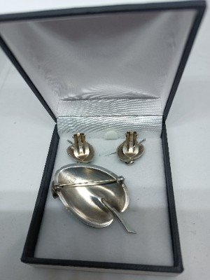 A Set Of Danish Silver And Enamel Brooch And Earrings Suite By Volmer Bahner