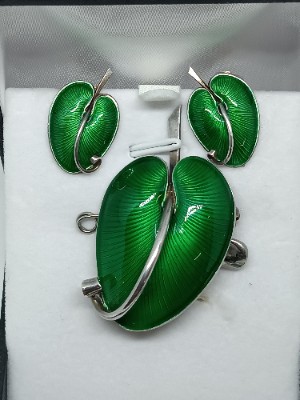 A Set Of Danish Silver And Enamel Brooch And Earrings Suite By Volmer Bahner