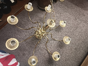 A Solid Brass Eight Branch Ceiling Chandelier