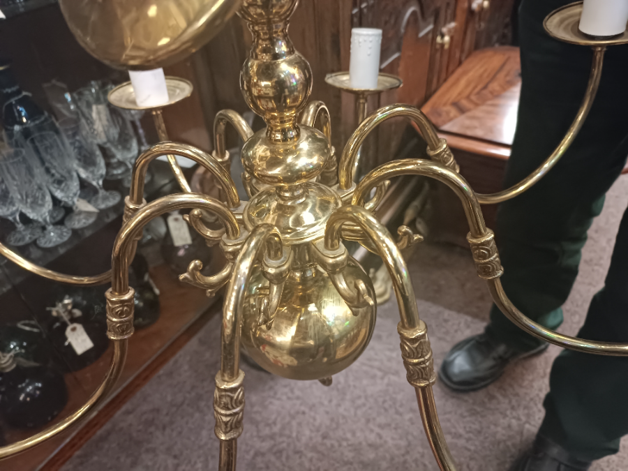 A Solid Brass Eight Branch Ceiling Chandelier