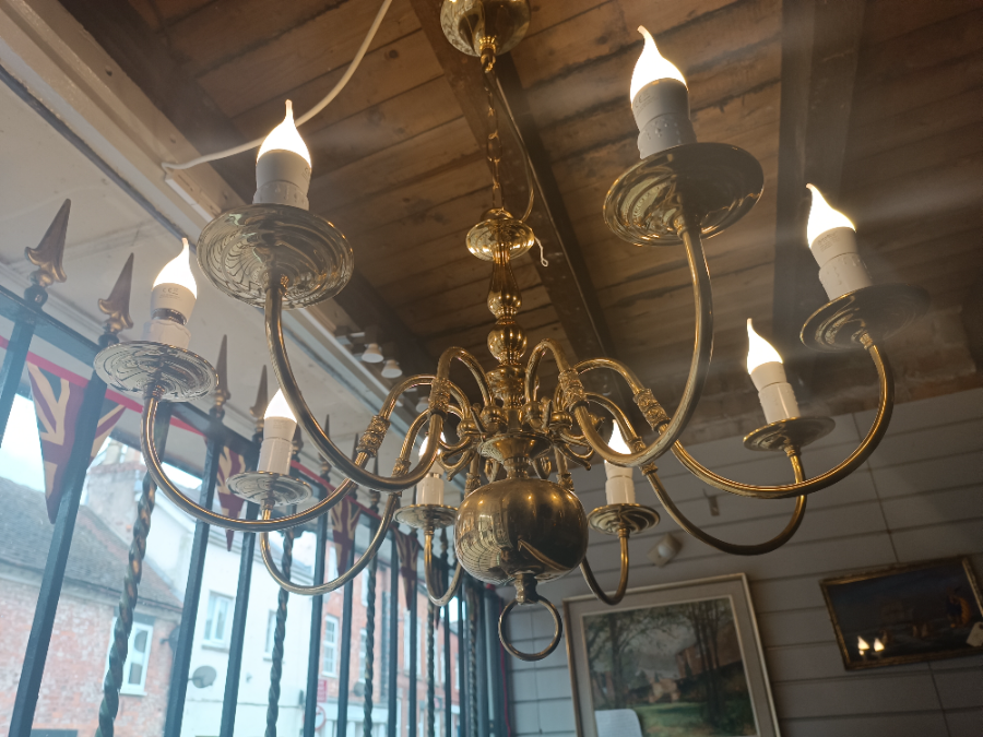 A Solid Brass Eight Branch Ceiling Chandelier