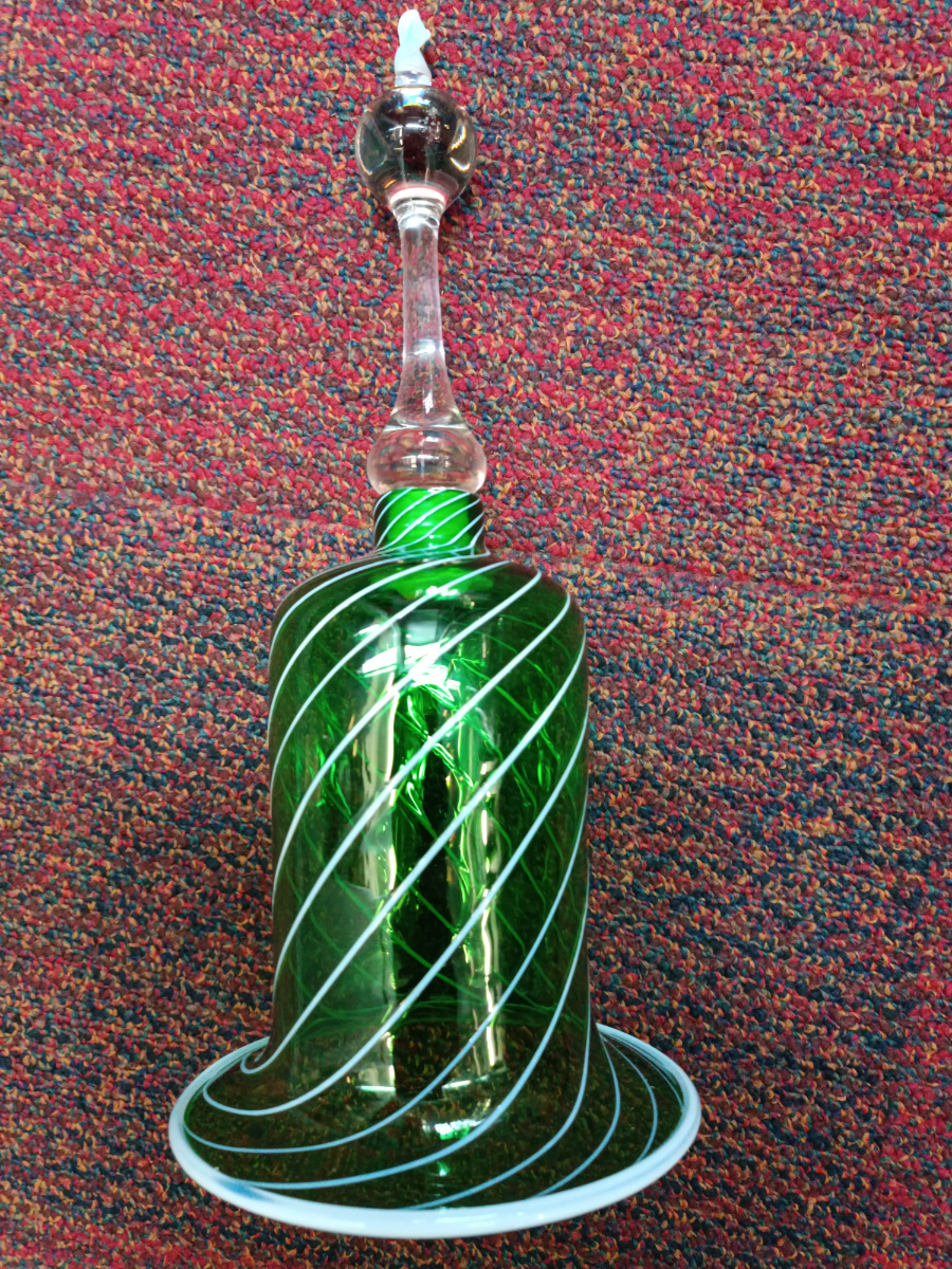 Discover our Victorian Nelsea Bristol green bell. In great condition and uniquely designed with enamel stripes. Shop now for this historical piece!