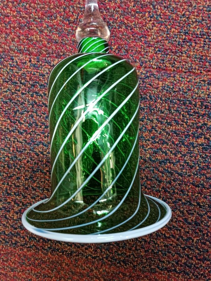 Discover our Victorian Nelsea Bristol green bell. In great condition and uniquely designed with enamel stripes. Shop now for this historical piece!