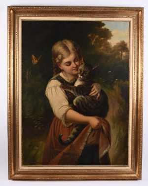 Explore Victorian art with our collection featuring Rudolf Epp's large oil portraits. See a young girl & her cat in a stunningly detailed piece. Shop now!