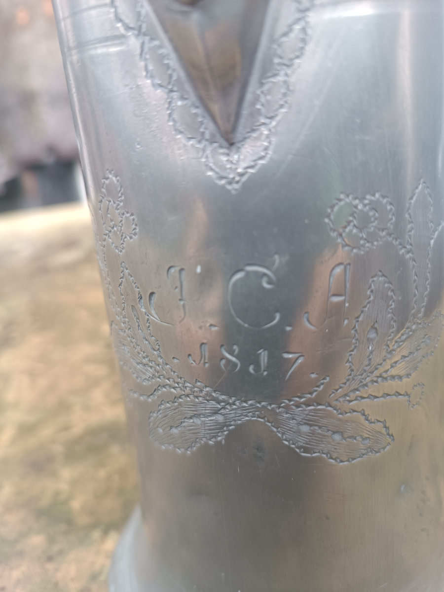 An 18th Century German Pewter Flagon, Dated 1817