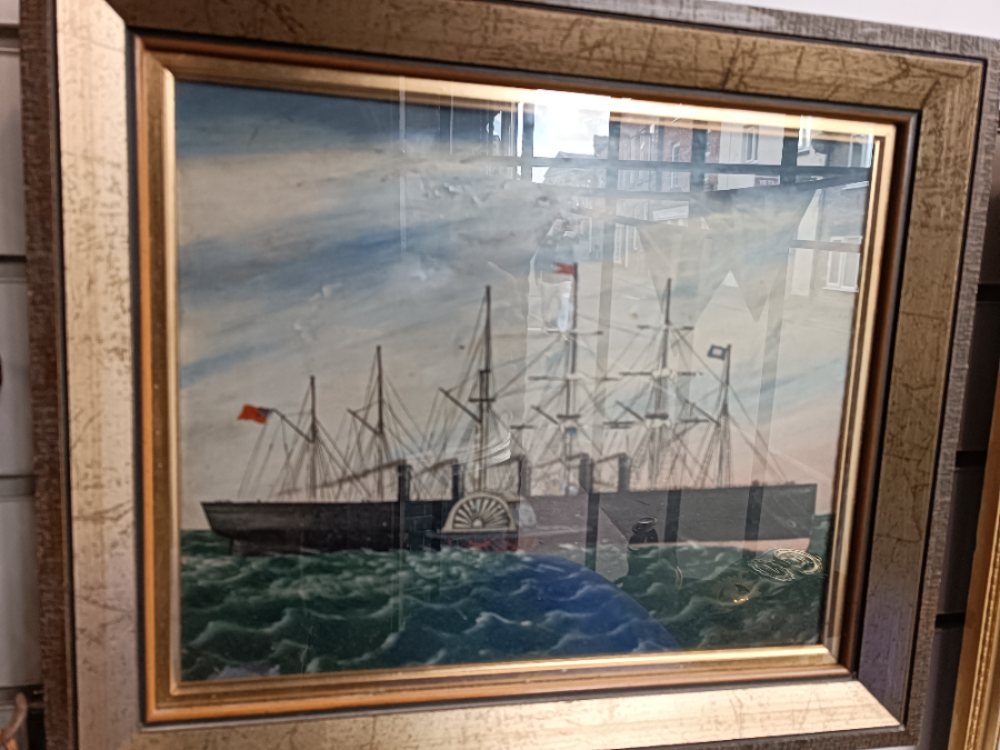 An Oil Painting Of Great Eastern Ship On Metal Sheet (19th Century)