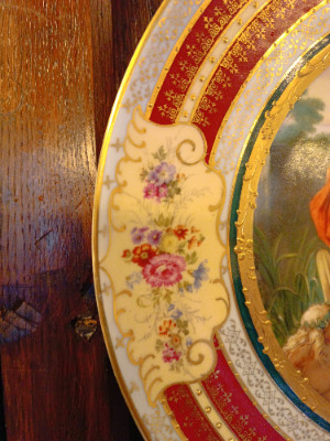 Uncover the charm of Antique porcelain chargers! Get a hand-painted 19th c. Eichwald marked Art Nouveau charger featuring classical scenes. Shop now for this 29.5 cm diameter piece.