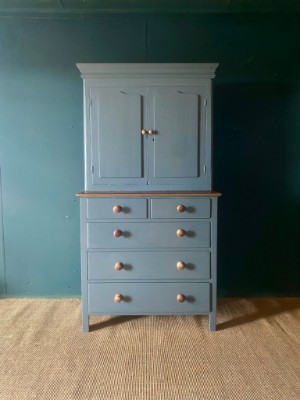 Antique 19th C. Painted Pine Housekeepers Kitchen Pantry Cupboard With Drawers