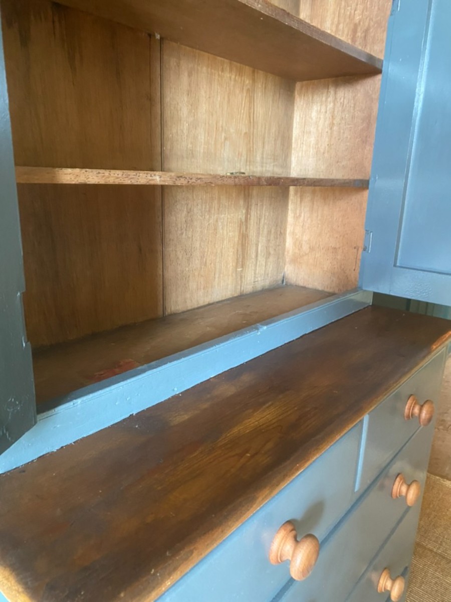 Antique 19th C. Painted Pine Housekeepers Kitchen Pantry Cupboard With Drawers