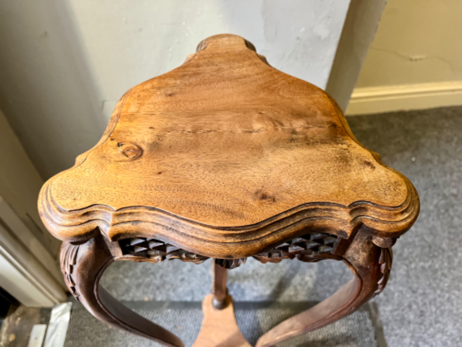 Antique 19th Century Intricately Hand Carved Wooden Display Shelf Hall Stand VGC