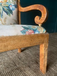 Antique 19thC. Regency Period Elbow Chair With vtg French Linen Print Upholstery