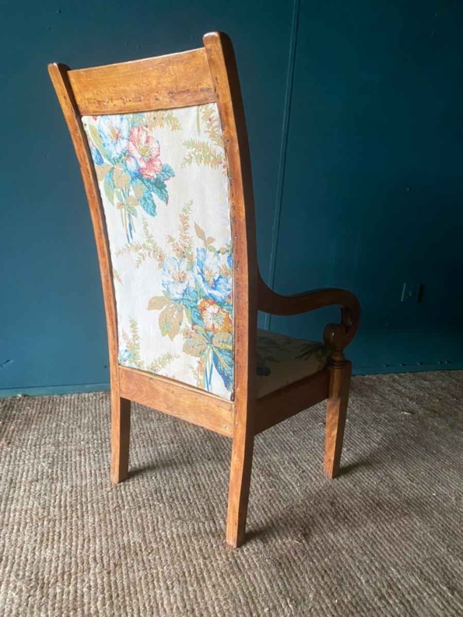 Antique 19thC. Regency Period Elbow Chair With vtg French Linen Print Upholstery