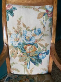 Antique 19thC. Regency Period Elbow Chair With vtg French Linen Print Upholstery