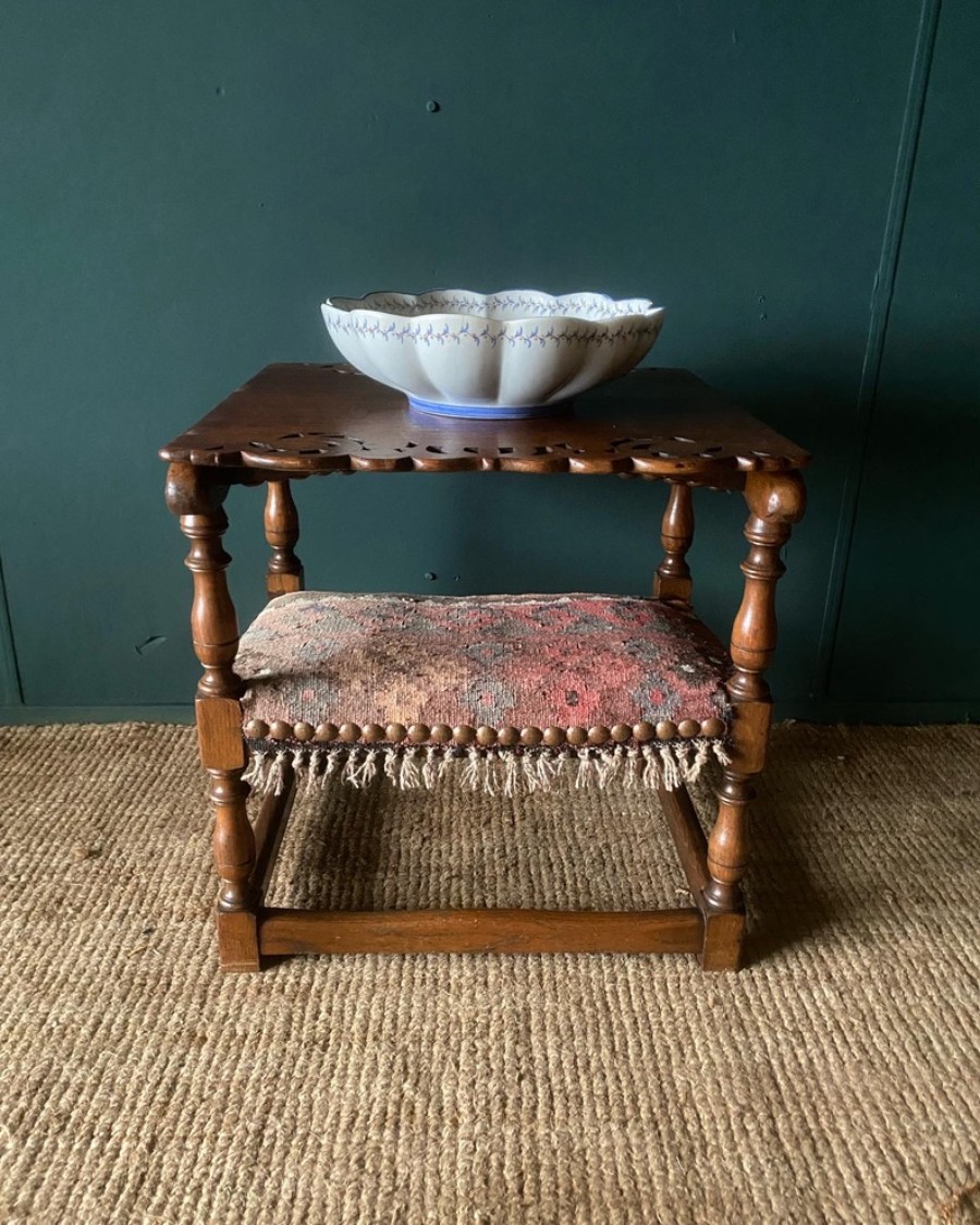 Antique Arts & Crafts Metamorphic Monks Seat Coffee Table Chair Kilim Upholstery