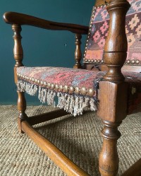 Antique Arts & Crafts Metamorphic Monks Seat Coffee Table Chair Kilim Upholstery