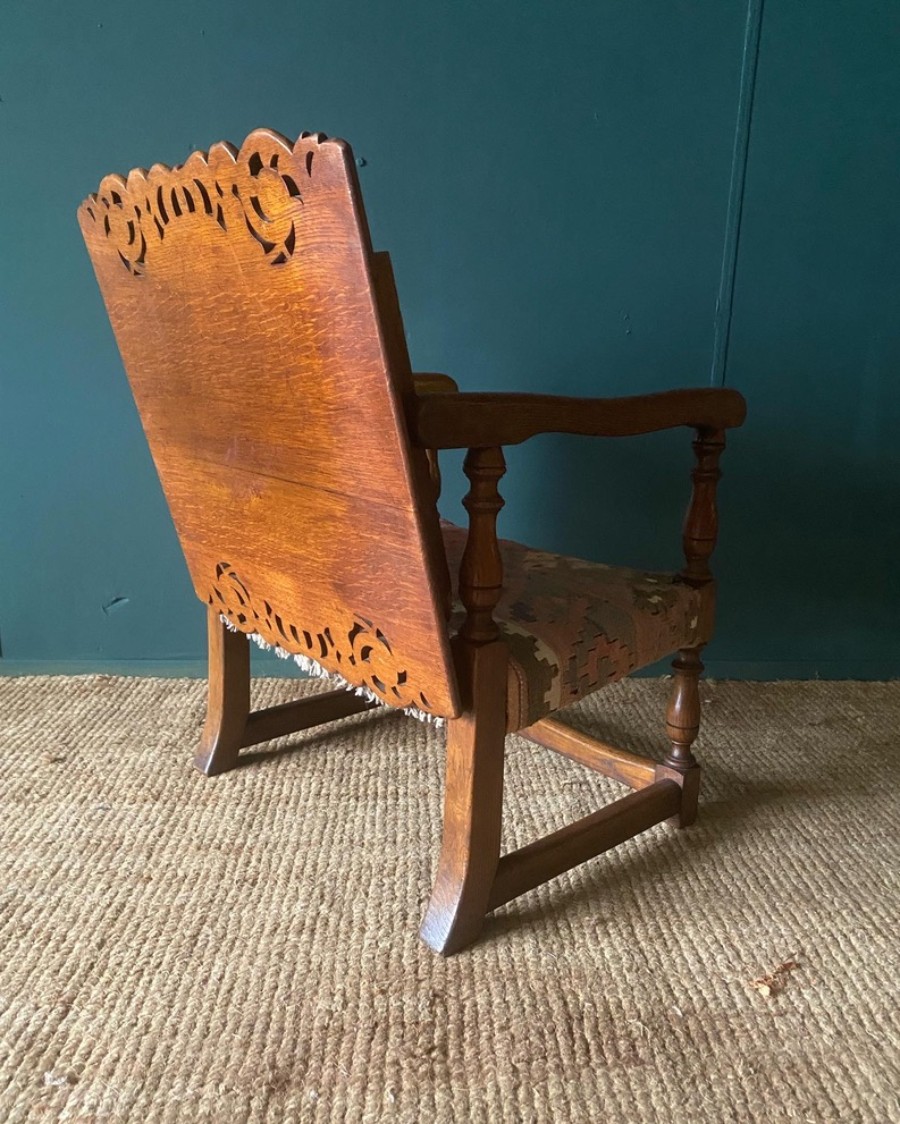 Antique Arts & Crafts Metamorphic Monks Seat Coffee Table Chair Kilim Upholstery