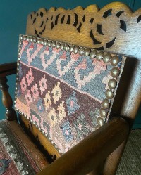 Antique Arts & Crafts Metamorphic Monks Seat Coffee Table Chair Kilim Upholstery